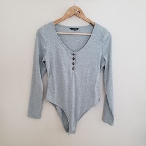 Shein Ribbed Grey Long Sleeve Bodysuit